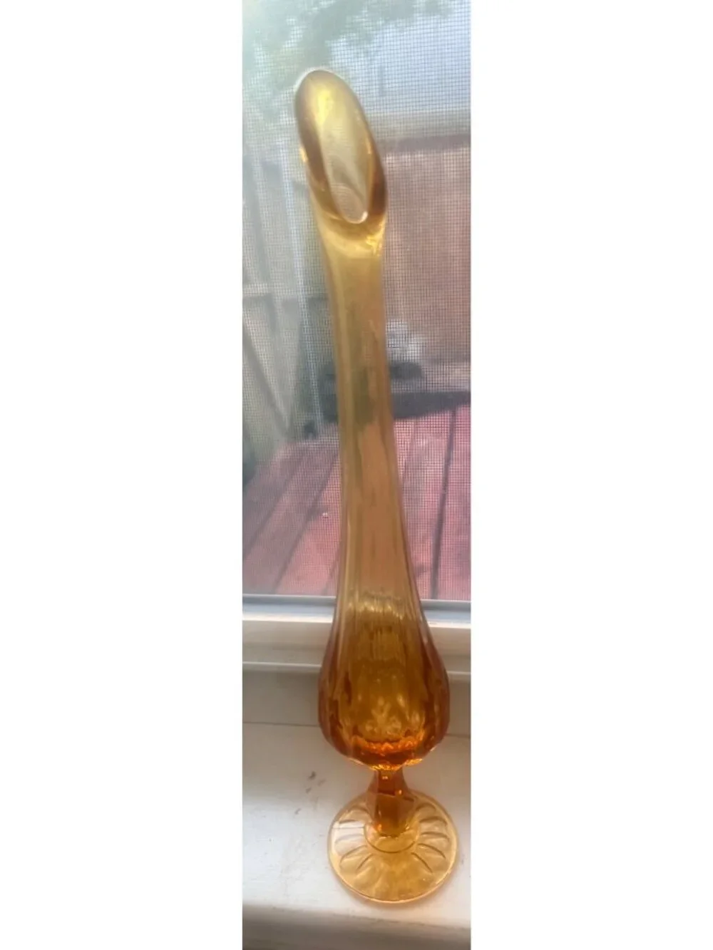 Honey Amber Fenton Thumbprint Colonial Swung MCM Vase on footed base